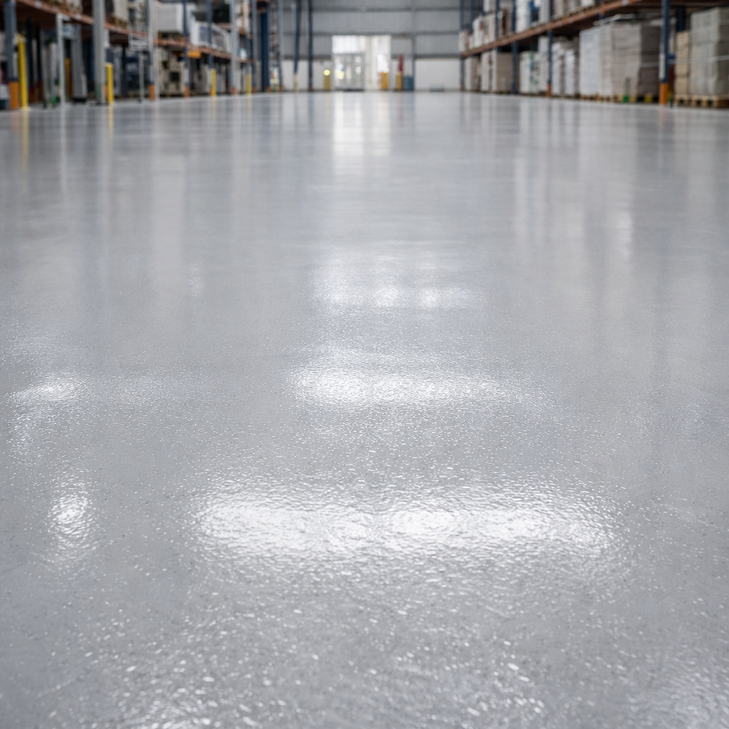 Warehouse floor with reflective coating